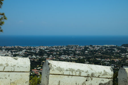 sea view on a clear summer day full of sun. Panorama of the island of Rhodes.の写真素材