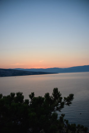 sunrise over the sea, clear sky without clouds. golden hour.の写真素材