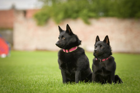 Summer portrait of dogs. They are so cute in nature.の写真素材