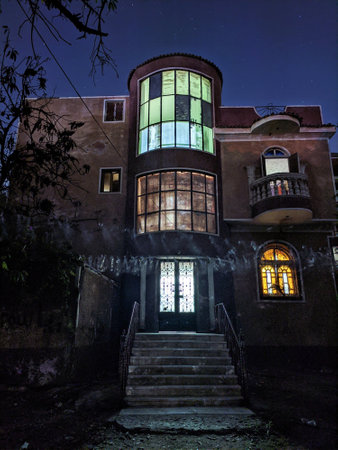 a house in the Egyptian countryside in a starry night modeの写真素材