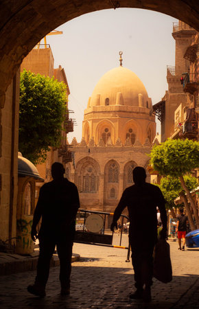 View of the old city of Cairo with an old mosque in the backgroundの写真素材