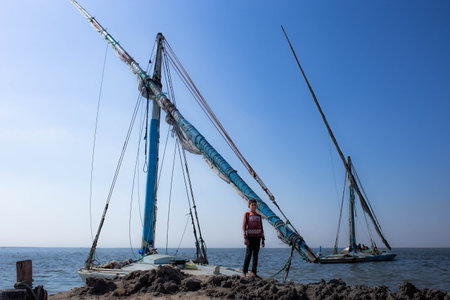 Sailing boat on the seashore of the Black Sea.の写真素材