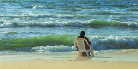 Woman enjoying the beach in Alexandriaの写真素材