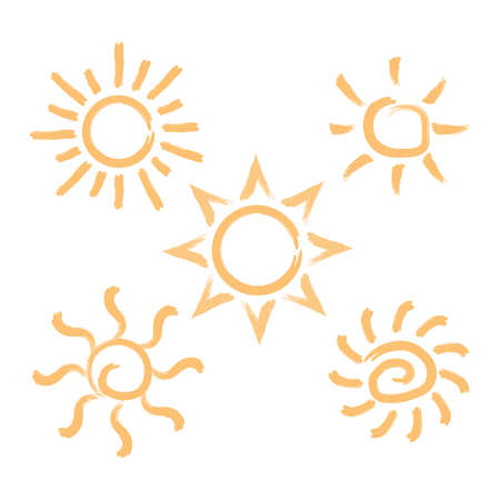 Abstract brush style sun Vector isolated summer icon design. Vector yellow sun symbol. Vector sun sun element. Sun weather icon vector sun logo isolated sign symbolのイラスト素材