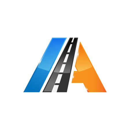 letter A road construction creative symbol layout. Paving logo design concept. Asphalt repair company sign ideaのイラスト素材