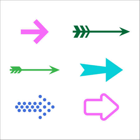Set of colored shiny arrow icons. 3d vector illustration isolated on white backgroundのイラスト素材