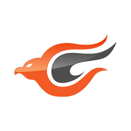 Abstract eagle bird or fantasy eagle logo template for security or airlines company. Vector isolated icons of mythic firebird spread wings symbol, flame fire phoenix for airline or tattoo designのイラスト素材
