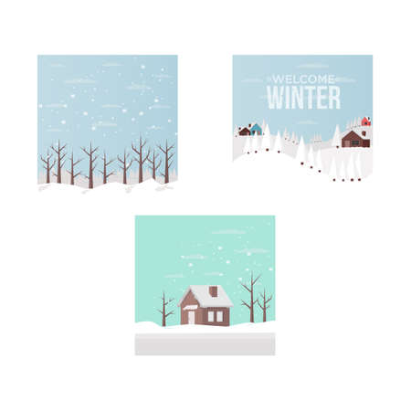 Collection of winter landscape background. Flat design Vector illustrationのイラスト素材