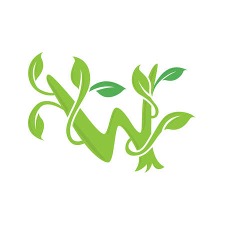 W letter ecology nature element vector icon. Lettering icon vector logo designのイラスト素材