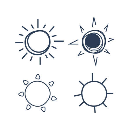 Hand drawn doodle sun symbols vector logo set image designのイラスト素材