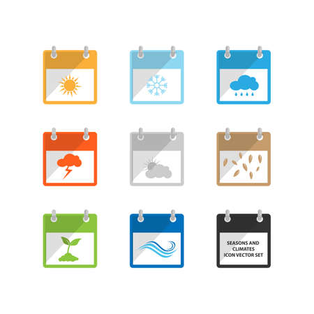Weather and season flat design calendar icon vector illustration. Seasons and climate calendar icon in flat style    design vectorのイラスト素材