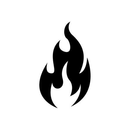 Fire icon black on white vector image. Fire flame icon, black icon isolated on white backgroundのイラスト素材