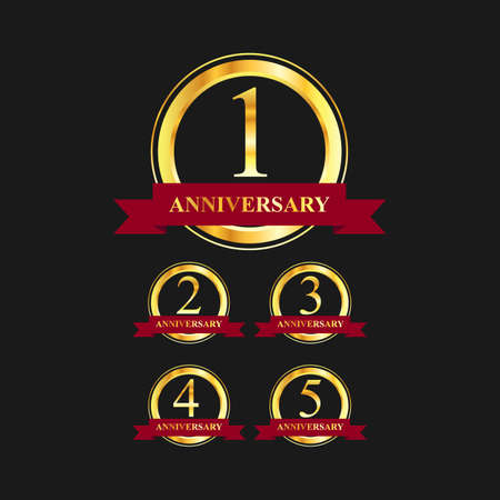 1 to 5 year anniversary gold label vector image. Golden anniversary label vector logo design setのイラスト素材