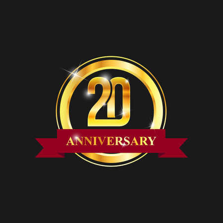 20 year anniversary gold label vector image. Golden anniversary label vector logo designのイラスト素材