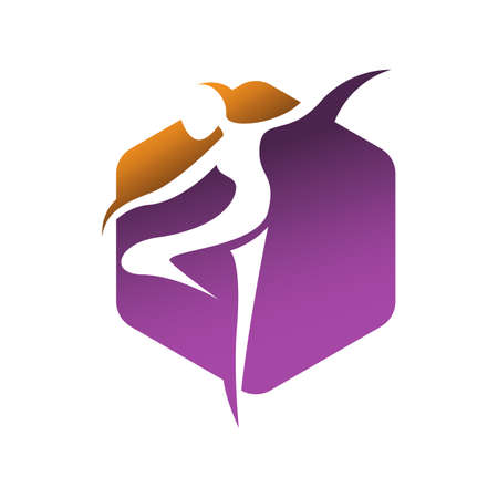 Abstract people dance on hexagon background shape with negative space style designのイラスト素材
