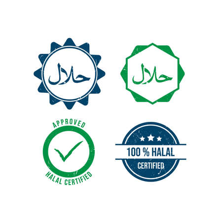 Set of halal grunge rubber stamp design vector image. Grunge rubber stamp emblem vector imageのイラスト素材