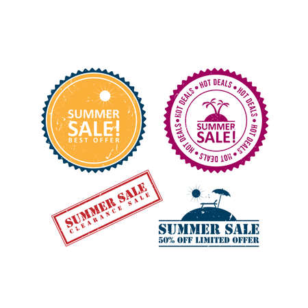 Set of summer sale rubber stamp design vector image. Sale logo grunge rubber stamp emblem vector imageのイラスト素材