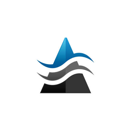 Initial letter A blue and grey color with waves icon logo template design vector image isolated on a white backgroundのイラスト素材