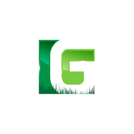 Typography letter G landscaping logo design vector. Letter G with grass in negative space for home landscaping logo designのイラスト素材