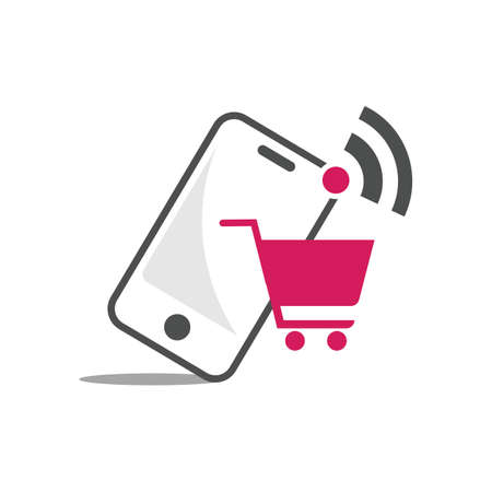 Online shop logo design vector illustrtaion. Mobile online shopping logo vector templateのイラスト素材