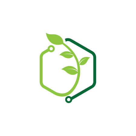 Green Technology logo designs concept, leaf technology logo design, Nature Technology Logo.のイラスト素材