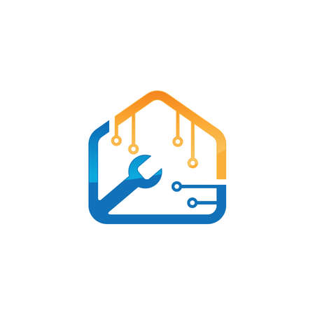 Smart house repair technology logo concept design vector. Housing mobile repair logo design vector templateのイラスト素材