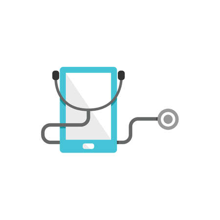 Online smart mobile doctor vector technology logo design template. Stethoscope with mobile phone logo designのイラスト素材