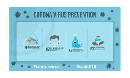 Coronavirus prevention infographics template vectordesign. Corona virus 2019-ncov covid-19 virus prevention infographics vector imageのイラスト素材