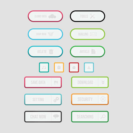 Colorful web design button collection with flat design. Web and ui application color button icon for...