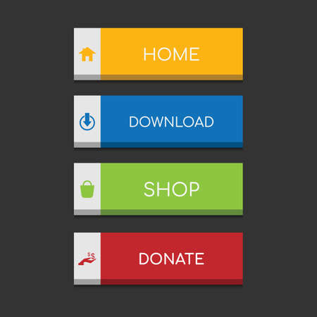 Colorful web design button collection with flat design. Web and ui application color button icon for modern website. Vector icons isolated on white backgroundのイラスト素材