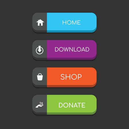 Colorful web design button collection with flat design. Web and ui application color button icon for modern website. Vector icons isolated on white backgroundのイラスト素材