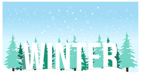 Vector illustration of a winter landscape background banner design. Winter fields landscape with falling snow illustration design imageのイラスト素材