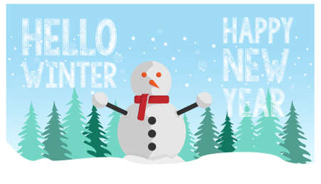 Vector illustration of a winter landscape background banner design. Winter fields landscape with falling snow illustration design imageのイラスト素材