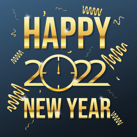 Golden Vector luxury text 2022 Happy new year. Gold Festive Numbers Design. Gold shining party...