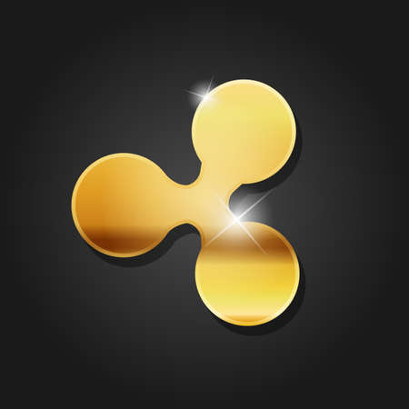 Golden shiny ripple icon badge symbol vector image. Golden digital cryptocurrency coin. Electronics finance money symbol.のイラスト素材