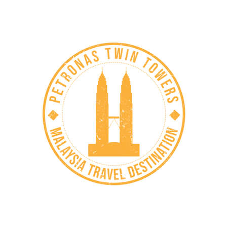 Grunge rubber stamp with the text Malaysia travel destination written inside the stamp. Time to travel. Silhouette of petronas tower Malaysia vector image. Malaysia travel destination grunge rubber stamp vectorのイラスト素材