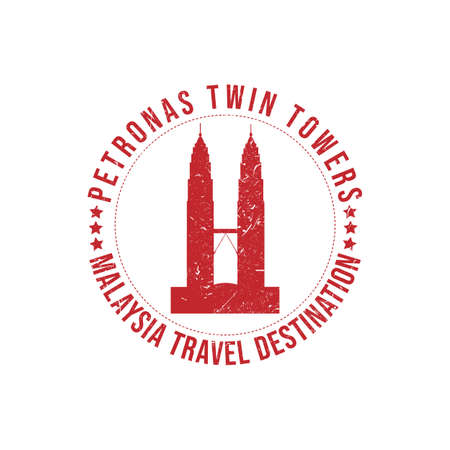 Grunge rubber stamp with the text Malaysia travel destination written inside the stamp. Time to travel. Silhouette of petronas tower Malaysia vector image. Malaysia travel destination grunge rubber stamp vectorのイラスト素材