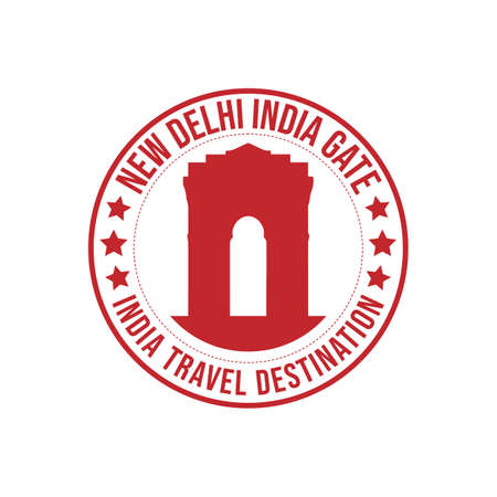 Circle rubber stamp with the text India Gate travel destination written inside the stamp. India historical building travel destination rubber stamp vectorのイラスト素材