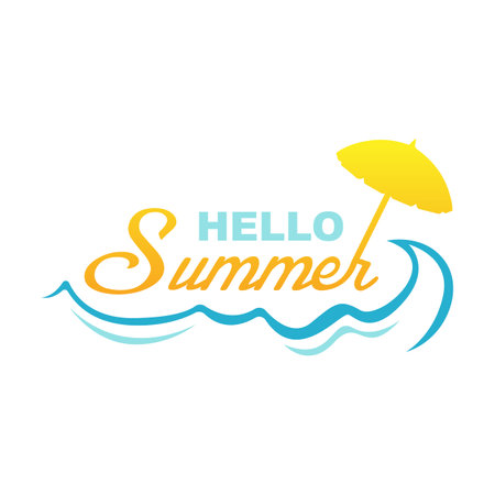 Hello Summer vector design illustration. Beach and simple ocean wave flat design vector. Abstract creative summer seasonのイラスト素材