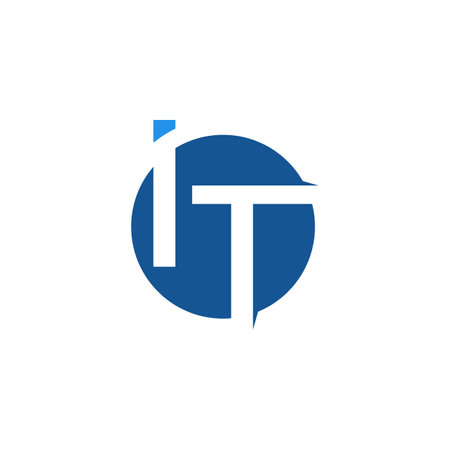 Initial IT letter typography technology vector design. Creative initial letter IT with negative space style inside of circle shapeのイラスト素材