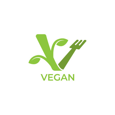 Vegan calligraphy logo with green leaves for organic food. Vegan vegetarian design symbol typography logoのイラスト素材