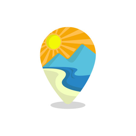 Pin map gps travel destination location logo design vector. Creative and professional map pin for travel logo vector imageのイラスト素材