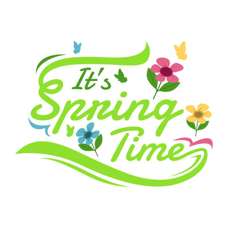 Seasonal spring logo design vector. Fresh spring logo design with flowers, leafs, and butterfliesのイラスト素材