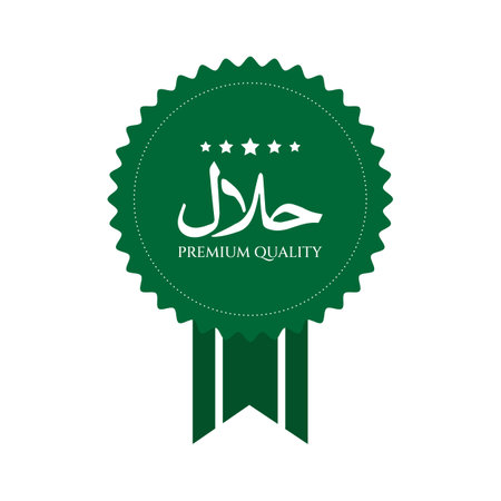 Halal logo vector. Food product food label for application. Halal food emblem. Signature design. Certificate tags. Food product diet label for app and websiteのイラスト素材