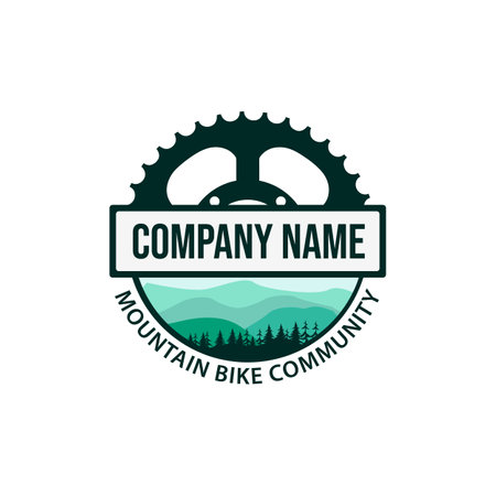 Mountain Bike Community Logo. Extreme mountain bike logo design gear mountain concept for the bicycle communityのイラスト素材