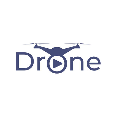 Drone typography logo drone text with letter o as video symbol or  drone camera lens flat design logo templateのイラスト素材