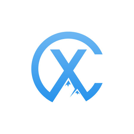 Initial letter CX mountain outdoor logo vector. Typography logo with letter CX and mountains outdoor nature design conceptのイラスト素材