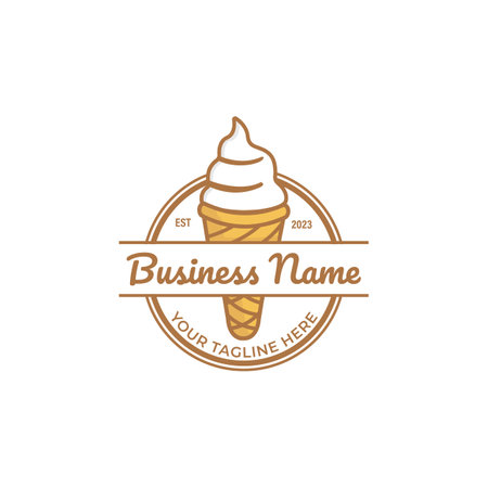 Ice cream logo design illustration. Vector ice cream cone cartoon icon illustration. sweet food icon concept isolated . flat cartoon styleのイラスト素材