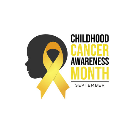 Vector flat childhood cancer day yellow ribbon. Gold or yellow ribbon to childhood cancer awareness month vector imageのイラスト素材