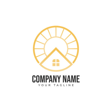 Sun homes logo vector design line Vector. Sun sunrise house roof line logo design vector imageのイラスト素材